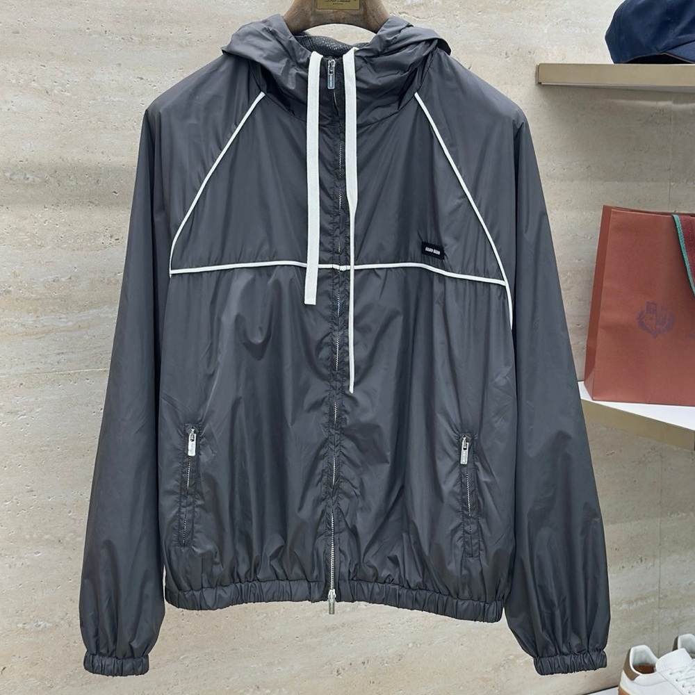 Miu Miu Charcoal Windbreaker with White Accents